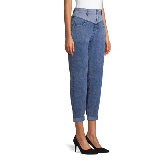 NWT Colorblock V Cut Front +Back Highwaisted Jeans Denim Cher high rise Mom - Picture 4 of 8